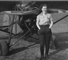 In 1936, Nadine after making her first solo flight aboard a Velie Monocoupe in Wichita.