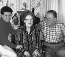 In 1995, brother Ed and sister-in-law Raquel Ramsey visit with Nadine, age 84, in the Marlora Manor Post-Acute Rehabilitation Hospital in Long Beach two years before her passing on February 16, 1997.