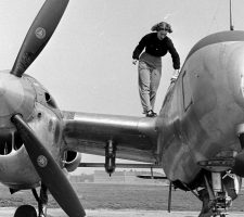LIFE photojournalist Peter Stackpole shot a series of photographs for a March 1946 issue of the magazine, including this shot of Nadine walking on top of her P-38 “Lucky”. (The LIFE Picture Collection/Getty Images)
