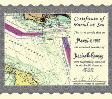 On March 4, 1997, on Nadine’s express wishes, Ed Ramsey scattered her ashes from a plane off the coast of Long Beach.