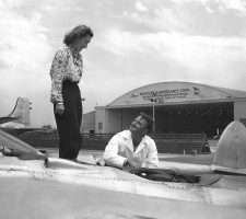 On race day August 30, 1946, Nadine arrived at the Van Nuys airfield to find the tires on her P-38 all slashed; because there was no time to re-certify the plane’s airworthiness, she was unable to compete. (Ben Franklin Collection, courtesy Al and Bob Chute, photograph by Fortune Illustrators)