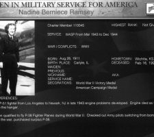 Women in Military Service for America Memorial at Arlington, Virginia, is dedicated on October 18, 1997 – seven months after Nadine’s passing; posthumously, she is among the women honored from all U.S. Armed Forces.