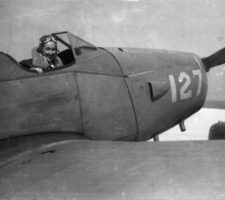 In 1943 Nadine at the controls of a Fairchild P-19 aircraft at Avenger Field during WFTD training prior to the merger of the detachment into the U.S. Army’s Women Airforce Service Pilots (WASP) program.